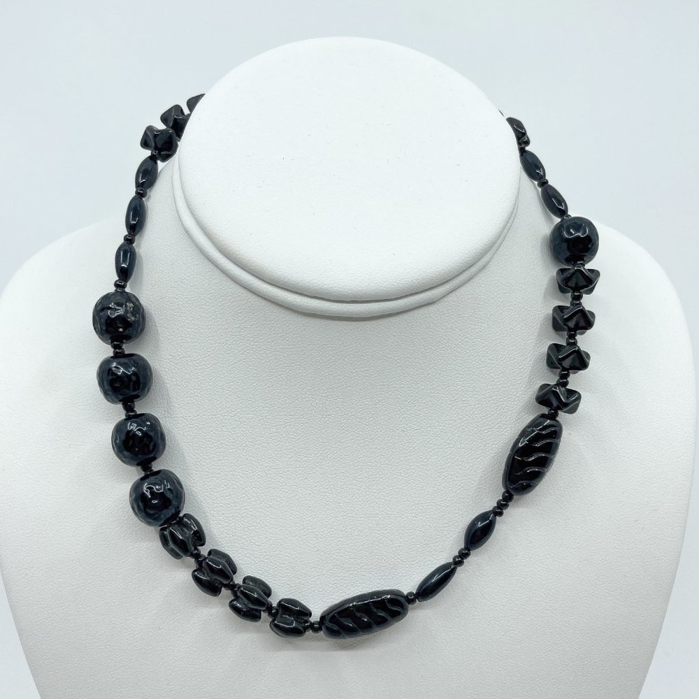 Vintage Miriam Haskell Beaded Choker Necklace Bla… - image 1